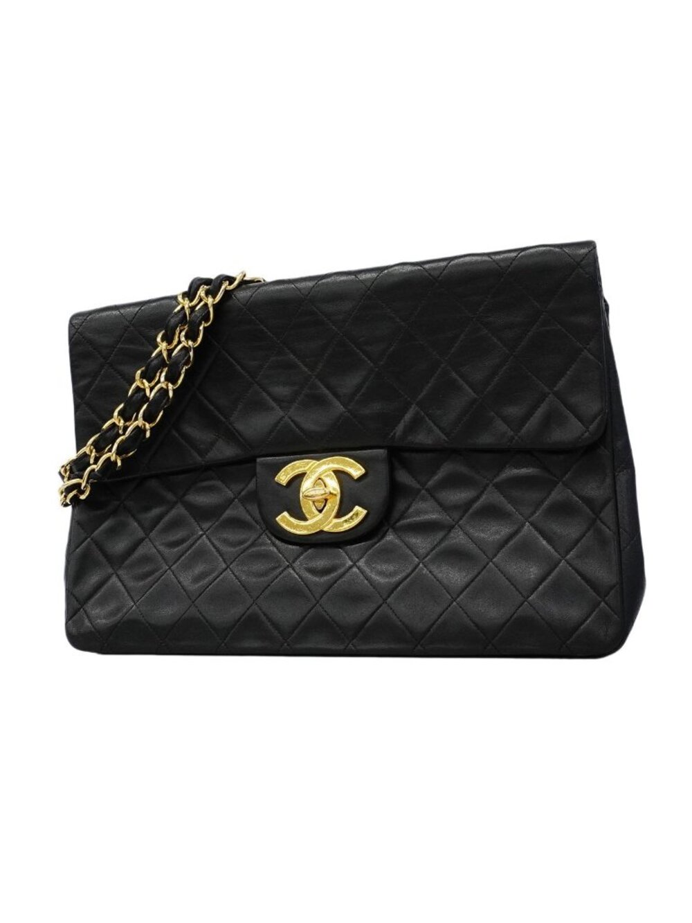 Chanel Shoulder Bag Deca Quilted Lambskin Black Gold